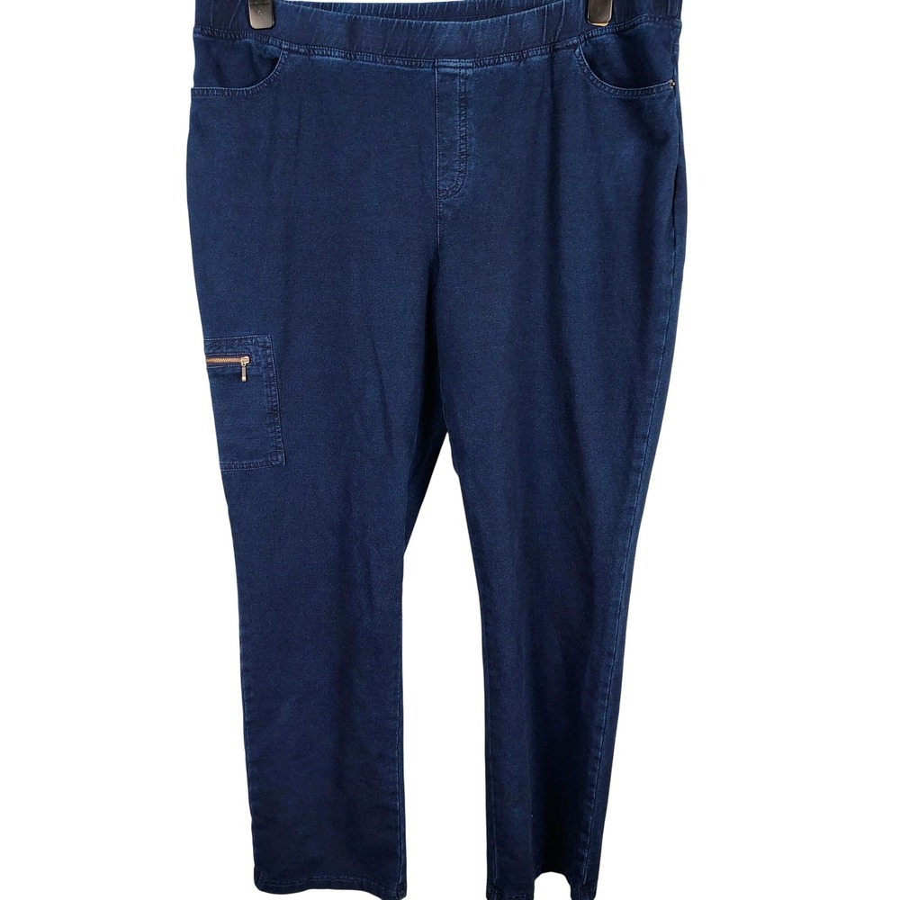 Denim & Co Womens 22W Cargo Pocket Pull On Jeggings Blue Cotton Blend Gorpcore